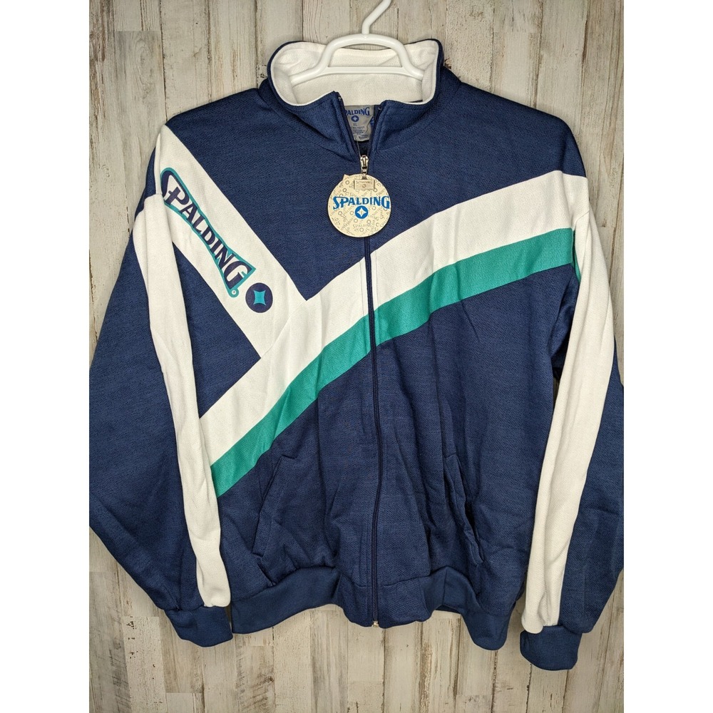 NWT VTG Spalding Fleece Jacket Color Block Stand Up Neck Full Zip Size XL 90s